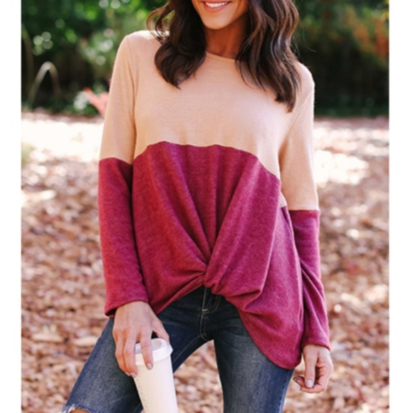 Tops - Peach/Rose Color Block Tee